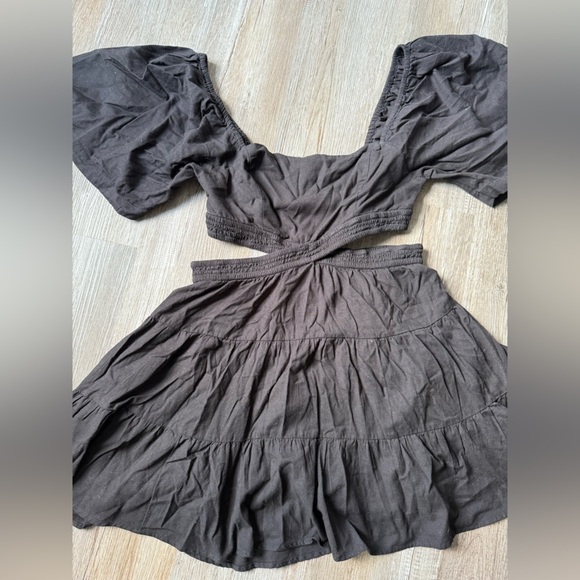 Free Prople Mini Dress Short Sleeve Flowy Ruffle Sundress Hippie Black Size L - Picture 2 of 5
